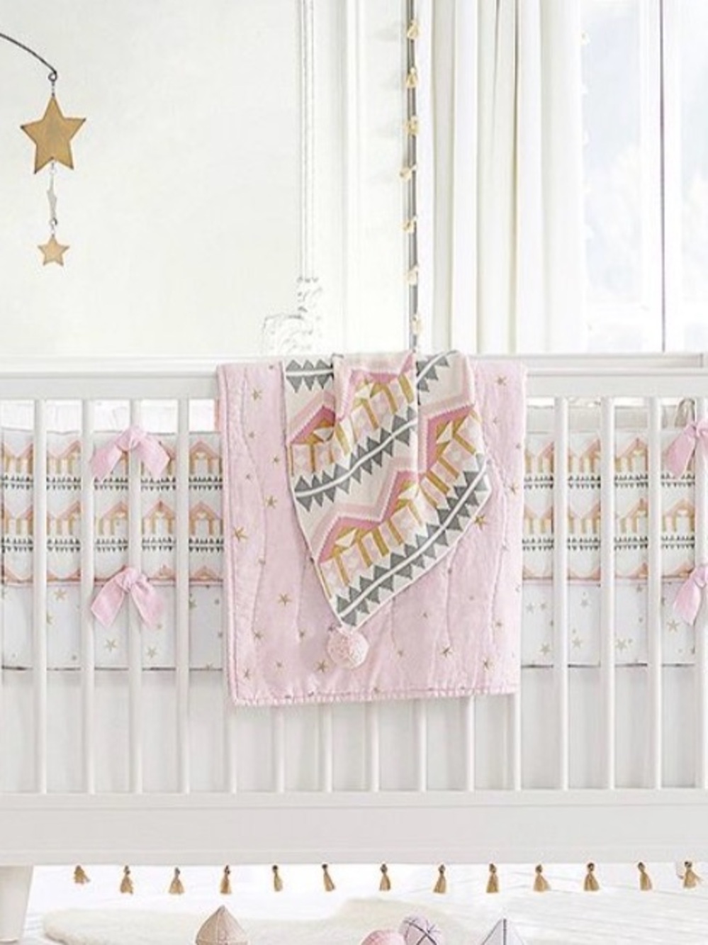 Pottery Barn Neutral Pink & Gray Geometric Blanket